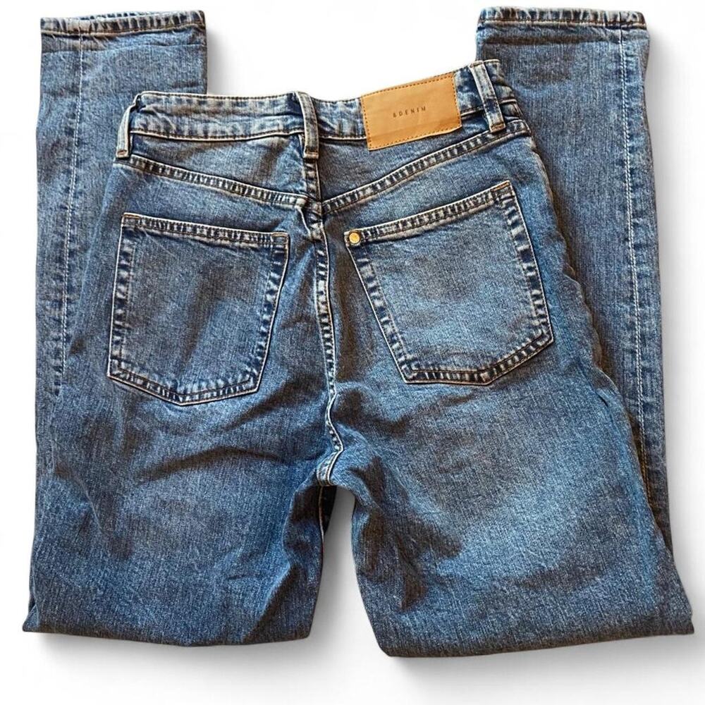 Ultra high waisted blue denim mom jeans